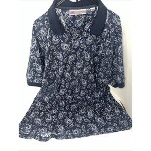 VTG Slazenger polo shirt Navy Blue With White And Blue Paisley Pattern XXL